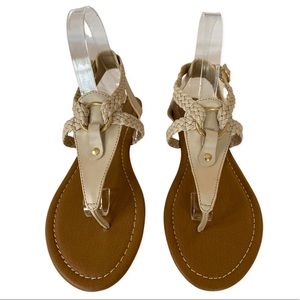 APT 9 Creme Colored Braided Pattern Strappy Sandal